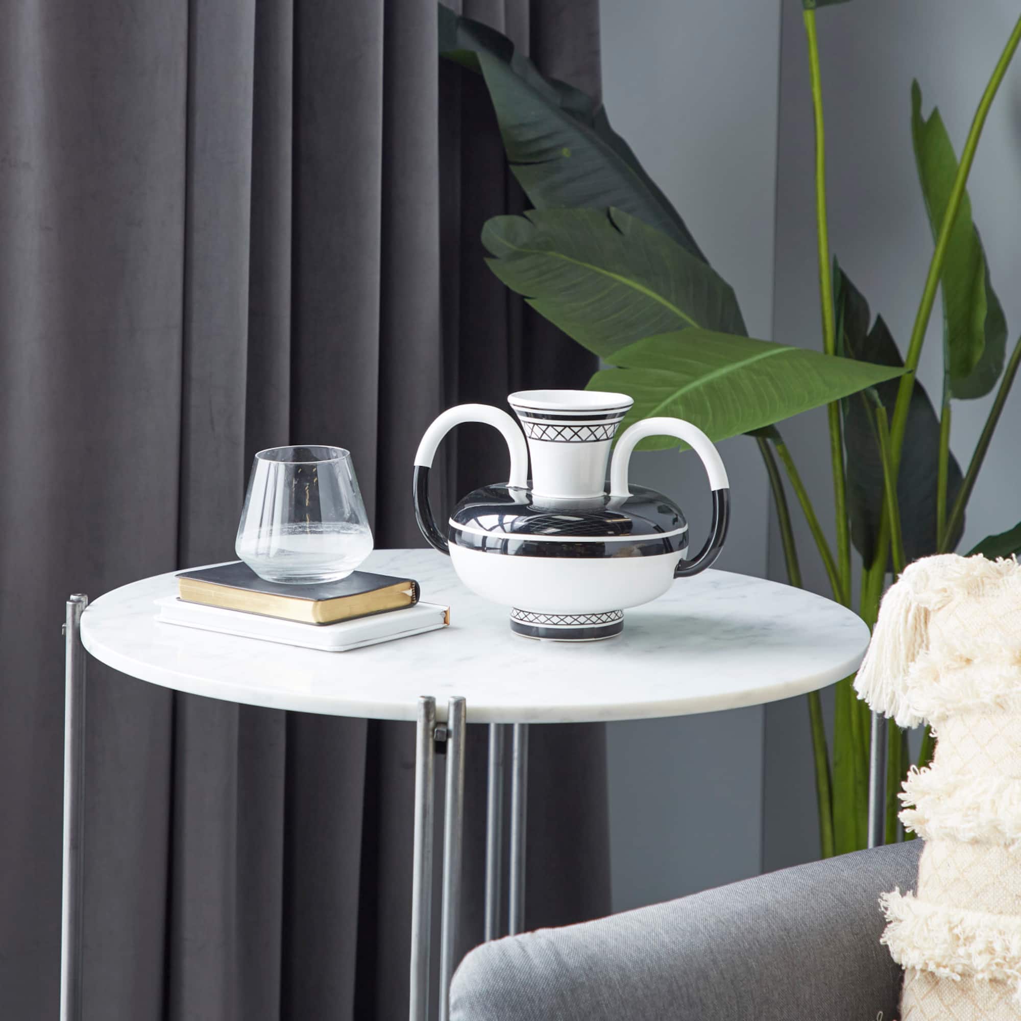 White Ceramic Eclectic Vase, 7" x 7" x 7"